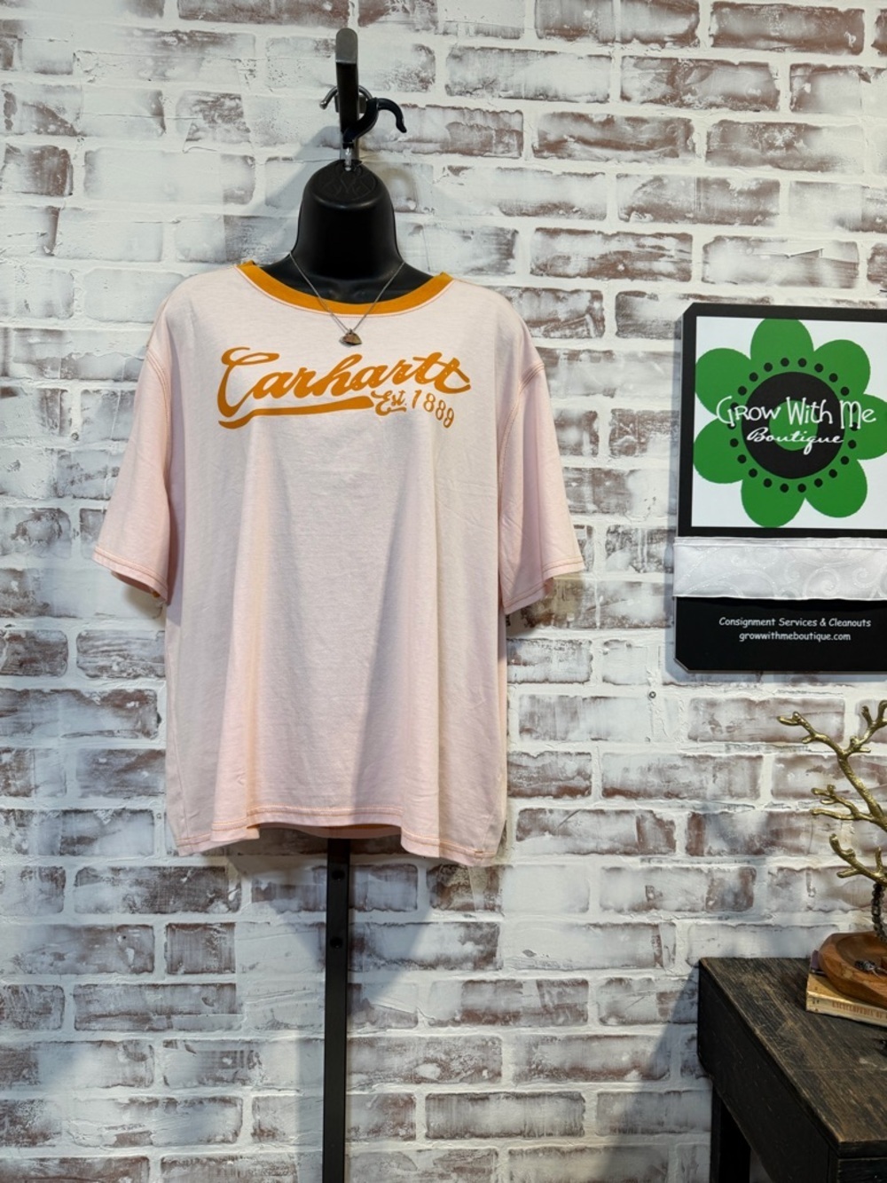 Carhartt Light Pink Tee with Gold Collar Trim women’s large NWT